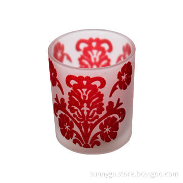 Glass Candle Sticks with Flocked Flower Pattern, Available in Various Colors and Designs
